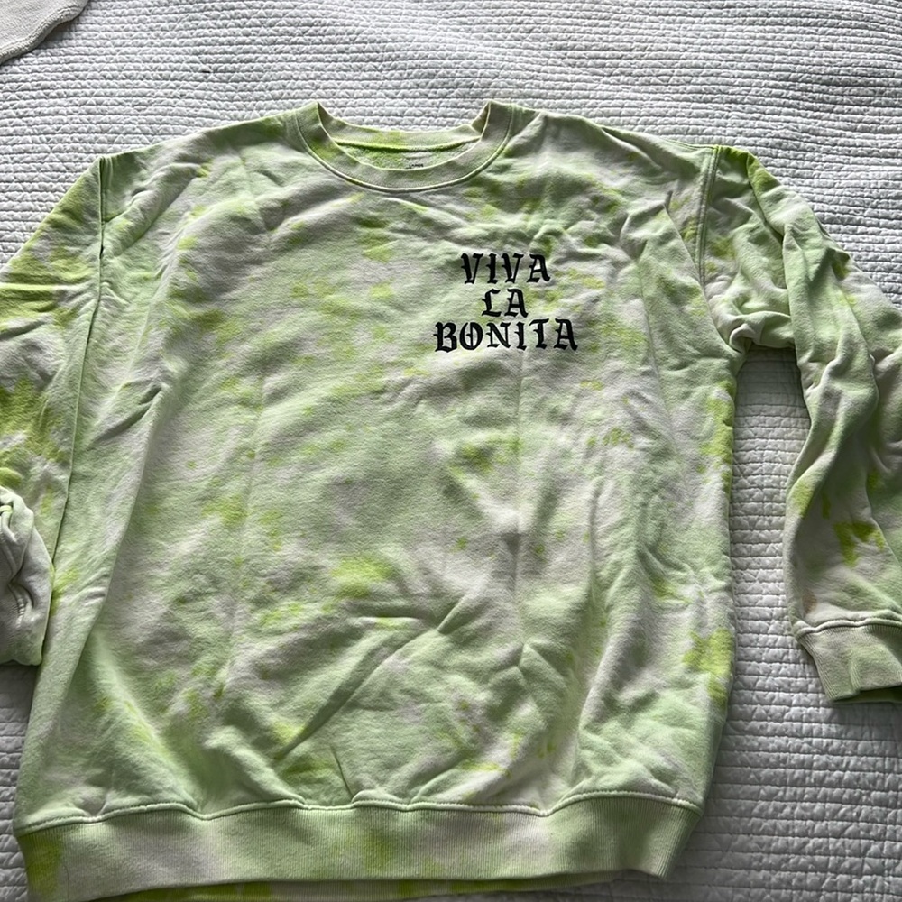 Viva La Bonita Sweatshirt Size Large Bright Green Tie-dyed